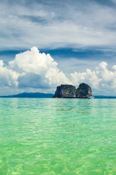 tall cliff with trees at Andaman Sea, Thailand