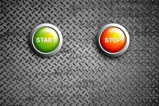 start and stop buttons on diamond steel texture