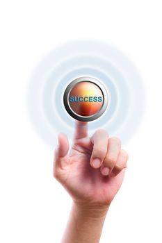 hand pushing success button isolated