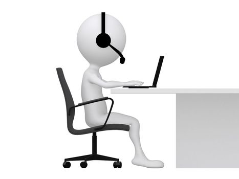 A computer customer support person types on a laptop computer