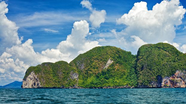 tall cliff with trees at Andaman Sea, Thailand