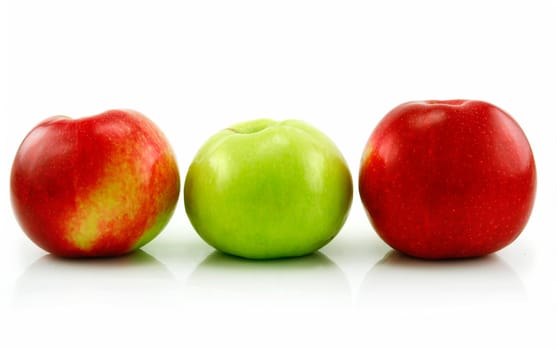 Three Ripe Apples in a Row Isolated on White Background