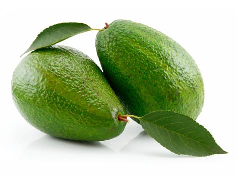 Ripe Avocado With Green Leaf Isolated on White Background