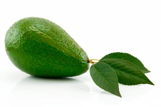 Ripe Avocado With Green Leaf Isolated on White Background