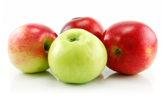 Ripe Green and Red Apples Isolated on White Background