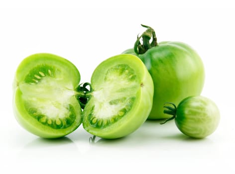 Ripe Green Sliced Tomatoes Isolated on White Background