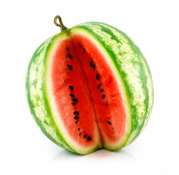 Ripe Sliced Green Watermelon Isolated on White Background