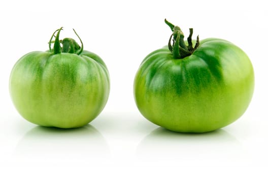 Two Ripe Green Tomatoes Isolated on White Background