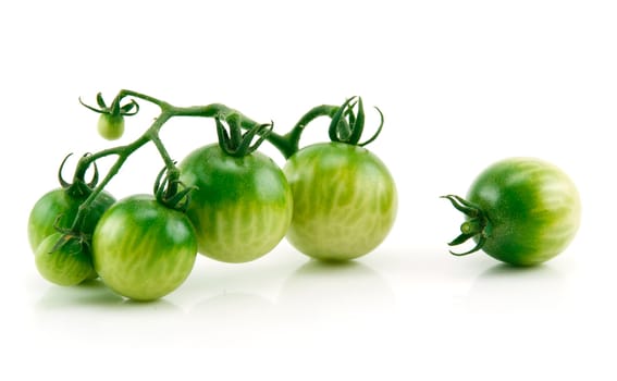 Bunch of Ripe Yellow and Green Tomatoes Isolated on White Background