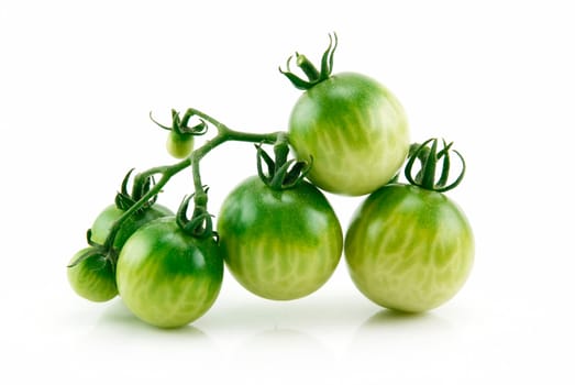 Bunch of Ripe Yellow and Green Tomatoes Isolated on White Background