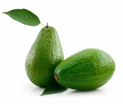 Ripe Avocado With Green Leaf Isolated on White Background