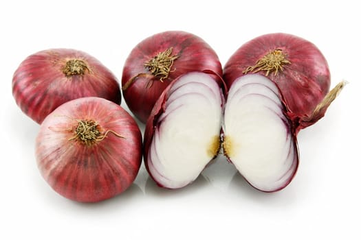 Ripe Sliced Red Onion Isolated on White Background