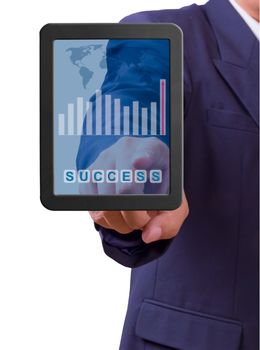 business man touch success word on tablet