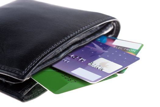 purse with credit cards Visa, Maestro and Mastercard