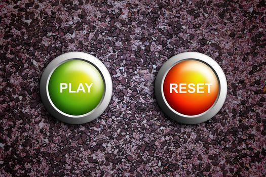 play and reset button on grunge texture