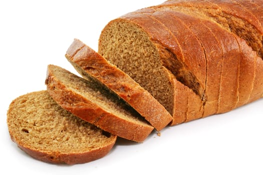 Closeup of whole wheat bread isolated on a white background