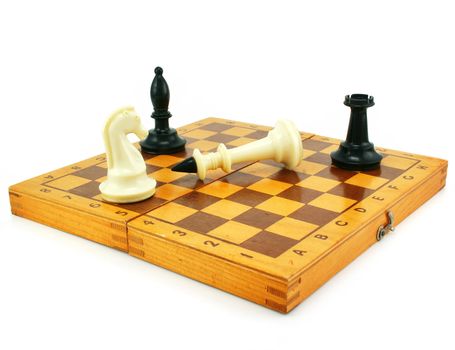 Chess board and chessmens isolated on a white background