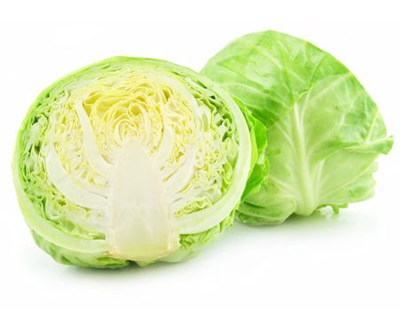 Ripe Sliced Cabbage Isolated on White Background