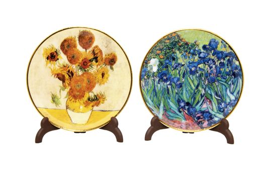 two decorative plates with drawings by Vincent van Gogh