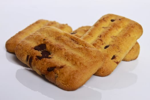 chocolate chip cookies on a white background