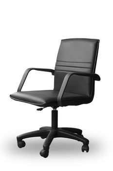 Black leather office chair and shadow on white floor with paths