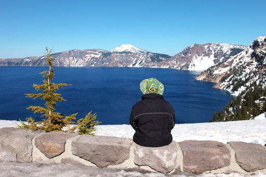 Looking at Crater Lake national park, Oregon.