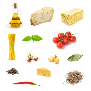 An image of set of various products of italian food