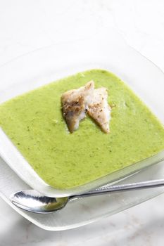 mix broccoli and cauliflower soup with cod