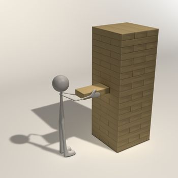 a figure starts playing Jenga and take first move