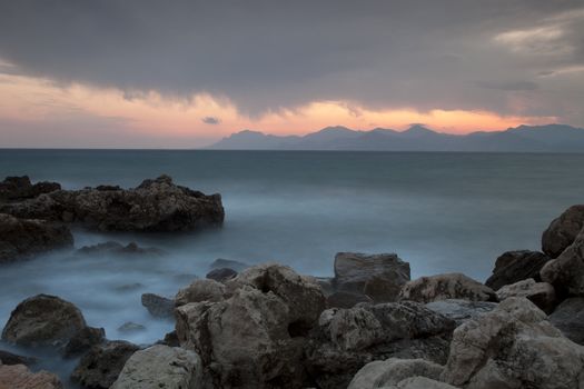 Twilight in French Riviera behind the mountains of the Esterel