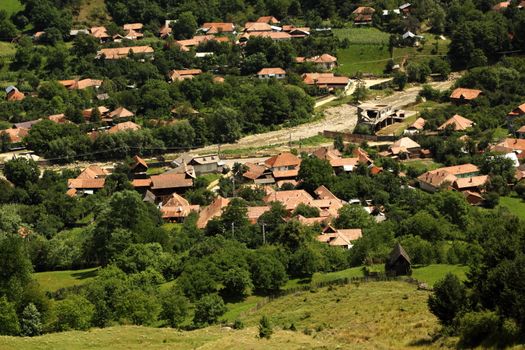 typical romanian village view from the hills around 