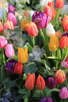 Colorful spring bouquet with tulips in various bright colors