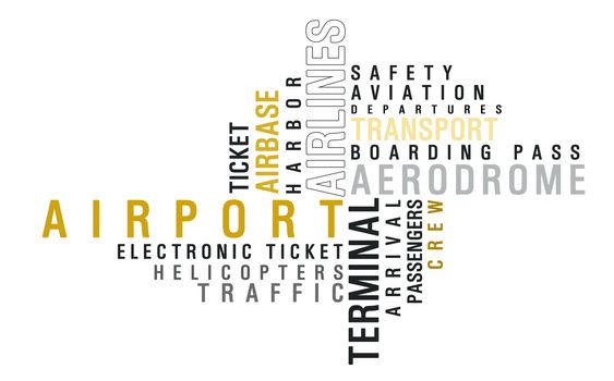 Airport word cloud. An illustration for airport themes