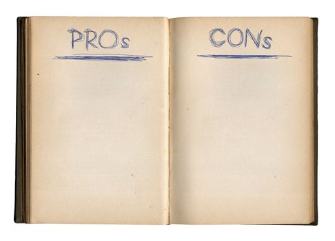 The Pros And Cons Empty Book Ready To Write To, Isolated On White Background