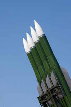 Several Russian combat missiles aimed at the sky. Ready to fly.