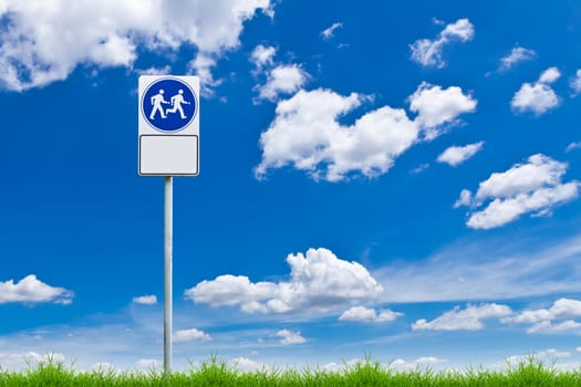 walk way sign against blue sky