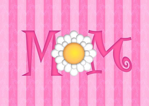 Happy Mothers Day with Daisy Flower on Pink Scroll Background Illustration