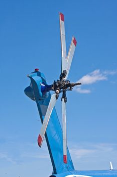 Closeup of the tail rotor of a helicopter 
