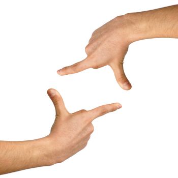 two isolated hands showing frame over white background