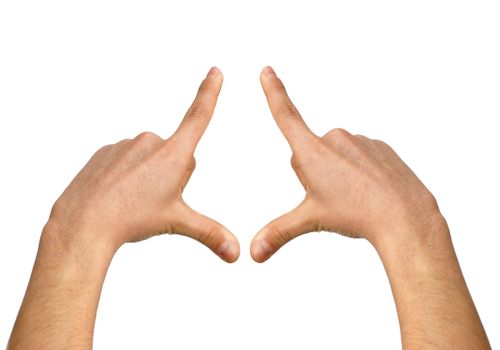 two isolated hands showing measure over white background
