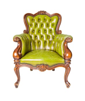 luxury green leather armchair isolated