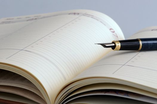 Image of a open and empty agenda with a pen
