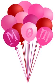 Mothers Day Mom Alphabet Pink and Red Balloons Isolated on White Background Illustration