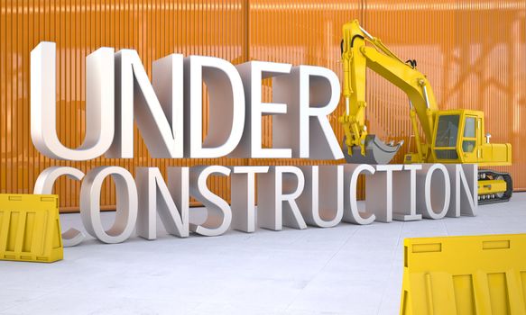 Under reconstruction, large letters on the building site