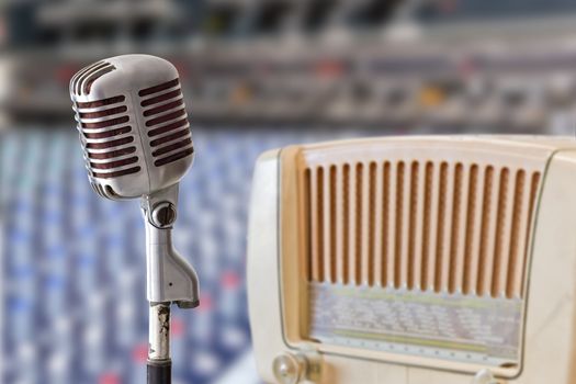 vintage microphone and radio