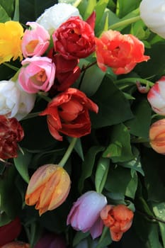 Colorful spring bouquet with tulips in various bright colors