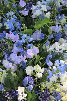 Mixed flower arrangement in different shades of blue
