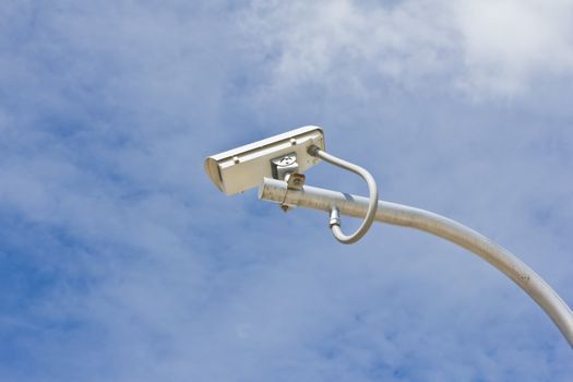 outdoor security cctv camera against blue sky