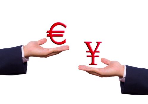 hand exchange euro and yen sign