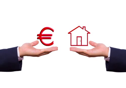hand exchange euro sign and house icon